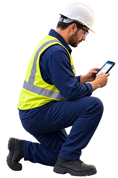 Maintenance technician using a mobile device